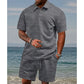 Herren-Zweiteiler mit Rautenstruktur: Kurzarmhemd mit Kragen & Shorts mit Kordelzug🌊