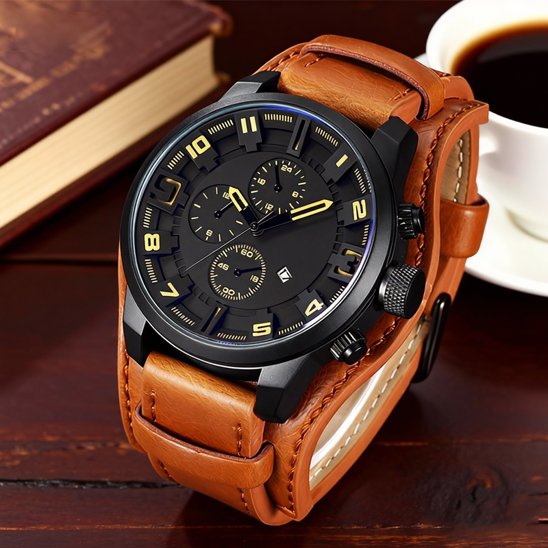 Herren-Business-Quarzuhren mit PU-Lederarmband