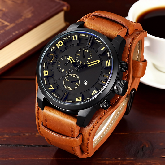 Herren-Business-Quarzuhren mit PU-Lederarmband