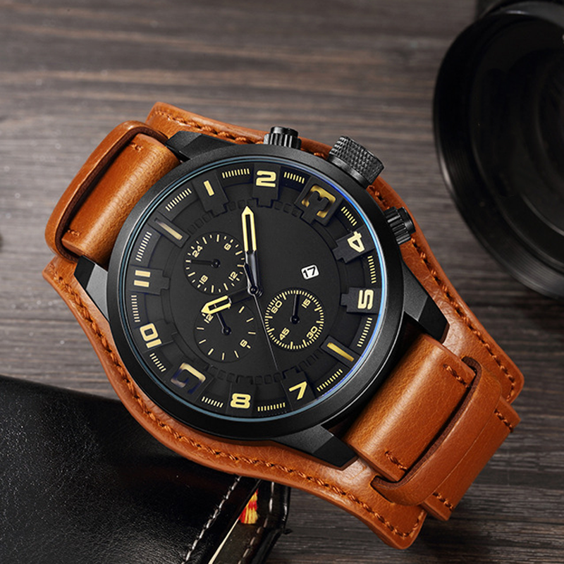 Herren-Business-Quarzuhren mit PU-Lederarmband