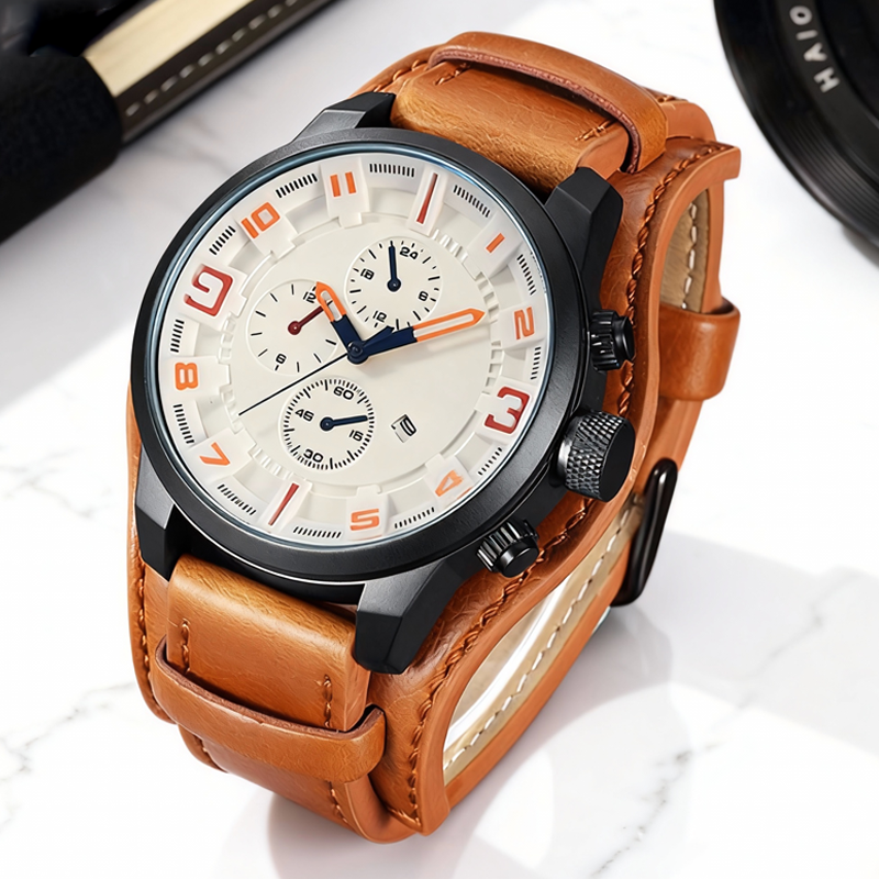 Herren-Business-Quarzuhren mit PU-Lederarmband