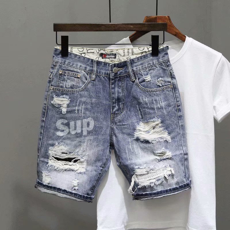 Herren-Streetwear zerrissene Jeansshorts