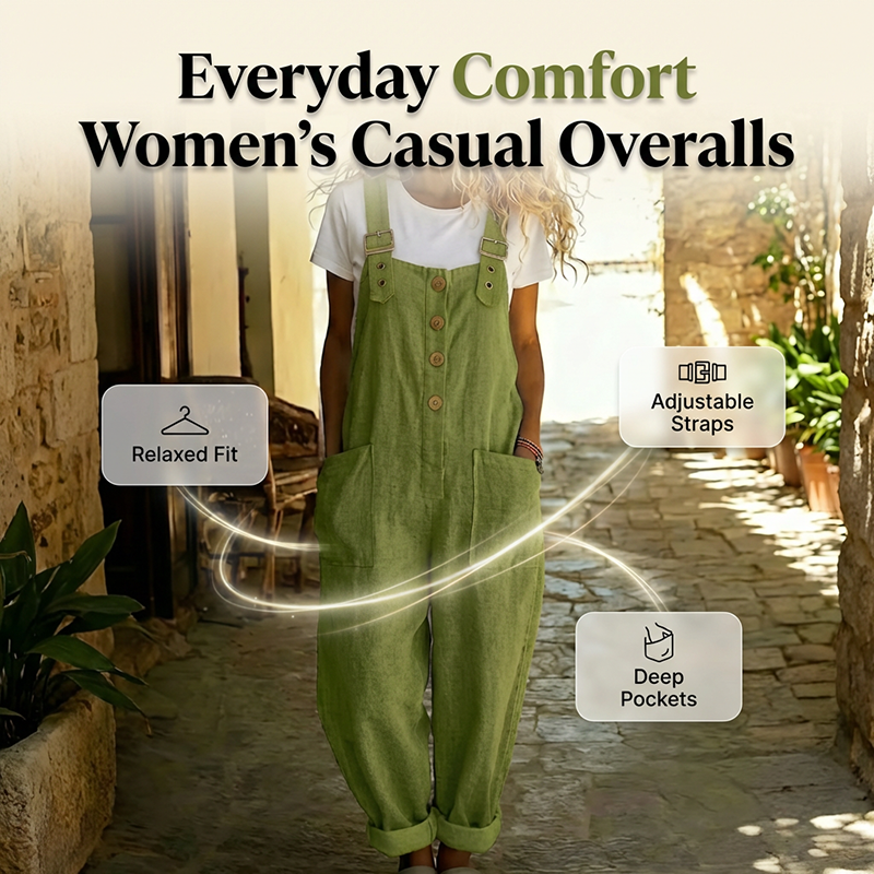🌿👖Lässige Latzhose für Damen mit lockerer Passform und Knopfleiste