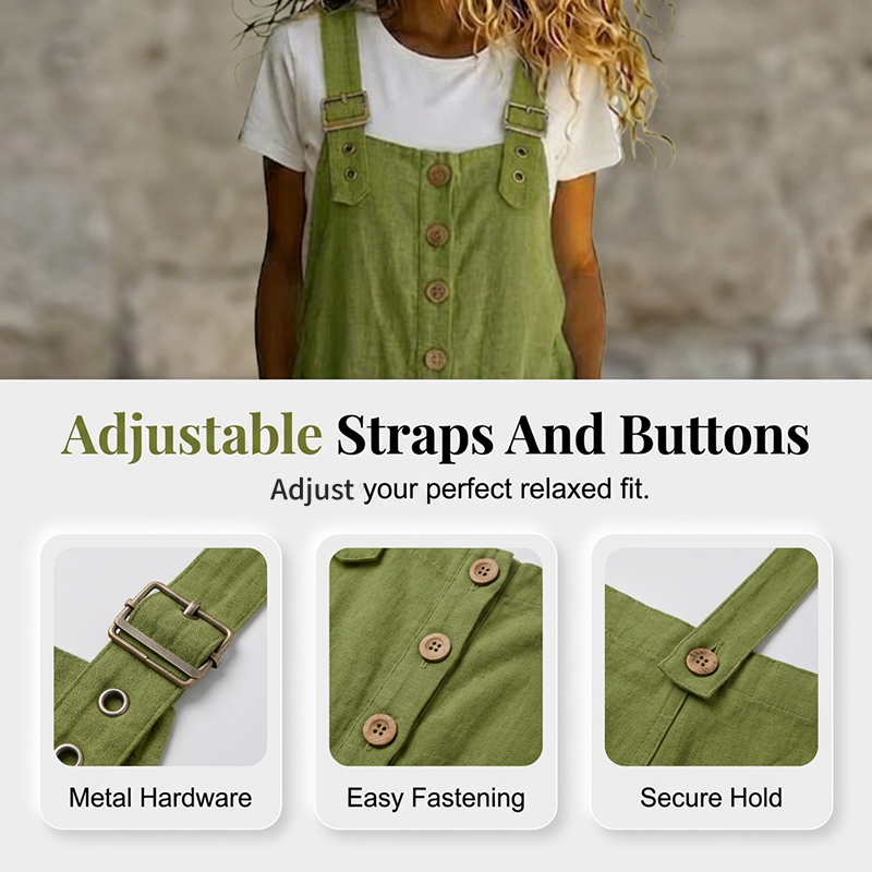 🌿👖Lässige Latzhose für Damen mit lockerer Passform und Knopfleiste