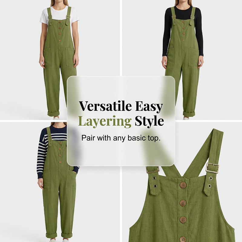 🌿👖Lässige Latzhose für Damen mit lockerer Passform und Knopfleiste