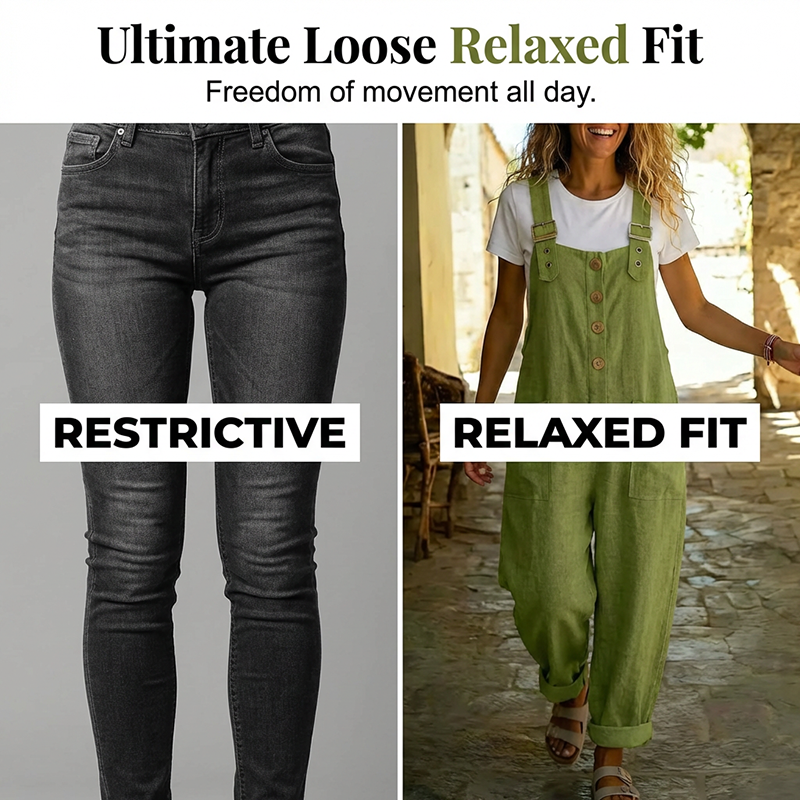 🌿👖Lässige Latzhose für Damen mit lockerer Passform und Knopfleiste