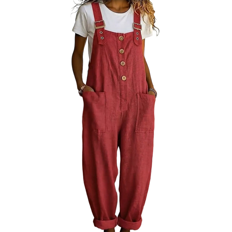 🌿👖Lässige Latzhose für Damen mit lockerer Passform und Knopfleiste