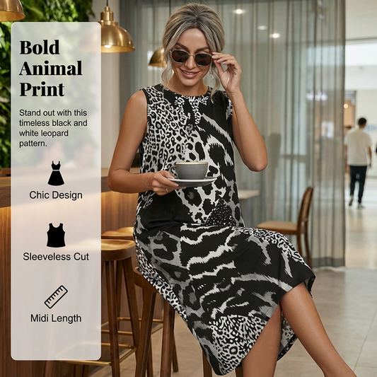Ärmelloses Midikleid für Damen mit Leopardenmuster
