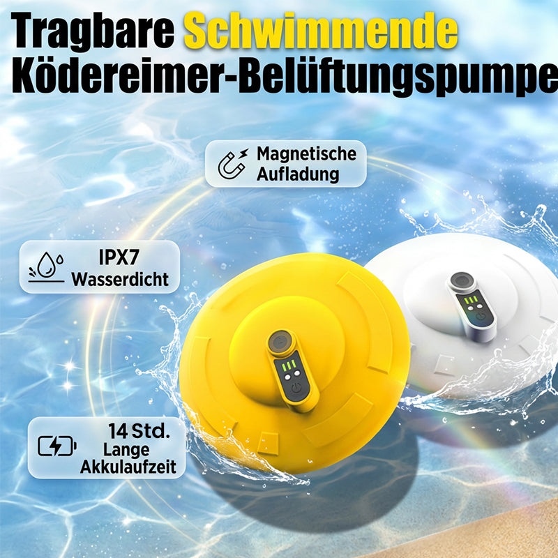 🐟💨 Mobile Belüftungspumpe für Ködereimer – schwimmend, wiederaufladbar, leistungsstark & leise, ideal für Angler unterwegs 🔋⚡ Köder frisch halten – ohne Kabel, ohne Stress.