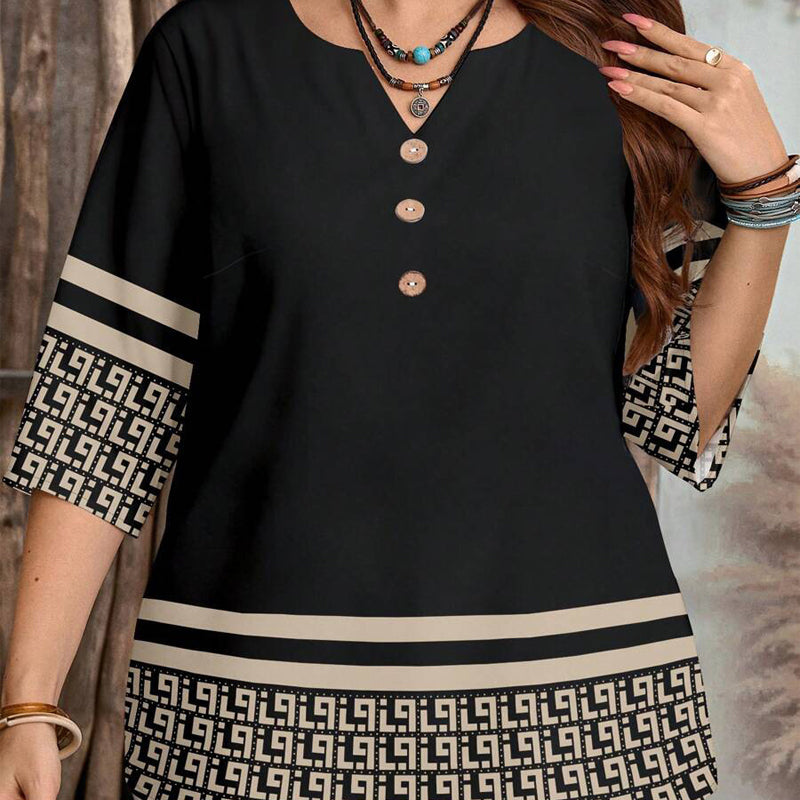 👔 LIMITED-TIME 60% RABATT! ✨ V-Neck Bluse – Leicht, Mit Knopfleiste, Geometrischem Besatz, Vielseitig 🍂