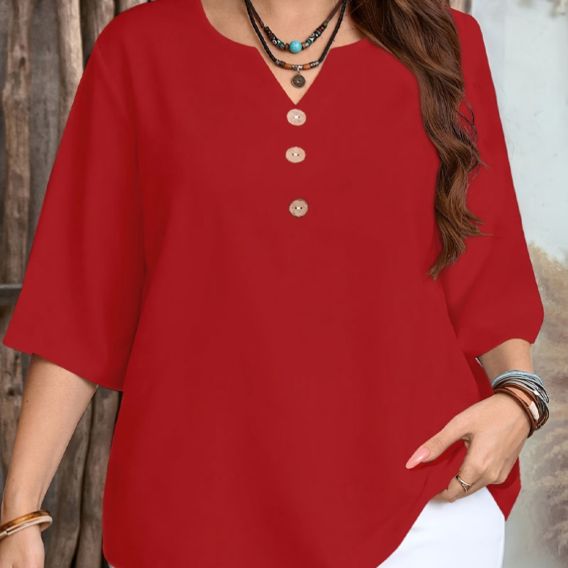 👔 LIMITED-TIME 60% RABATT! ✨ V-Neck Bluse – Leicht, Mit Knopfleiste, Geometrischem Besatz, Vielseitig 🍂