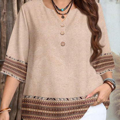 👔 LIMITED-TIME 60% RABATT! ✨ V-Neck Bluse – Leicht, Mit Knopfleiste, Geometrischem Besatz, Vielseitig 🍂