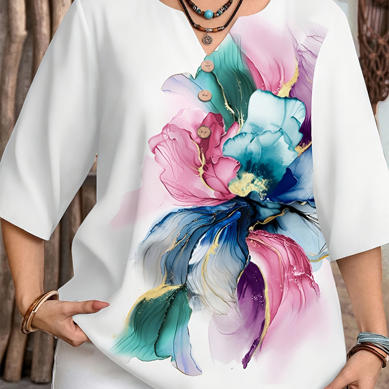 👔 LIMITED-TIME 60% RABATT! ✨ V-Neck Bluse – Leicht, Mit Knopfleiste, Geometrischem Besatz, Vielseitig 🍂