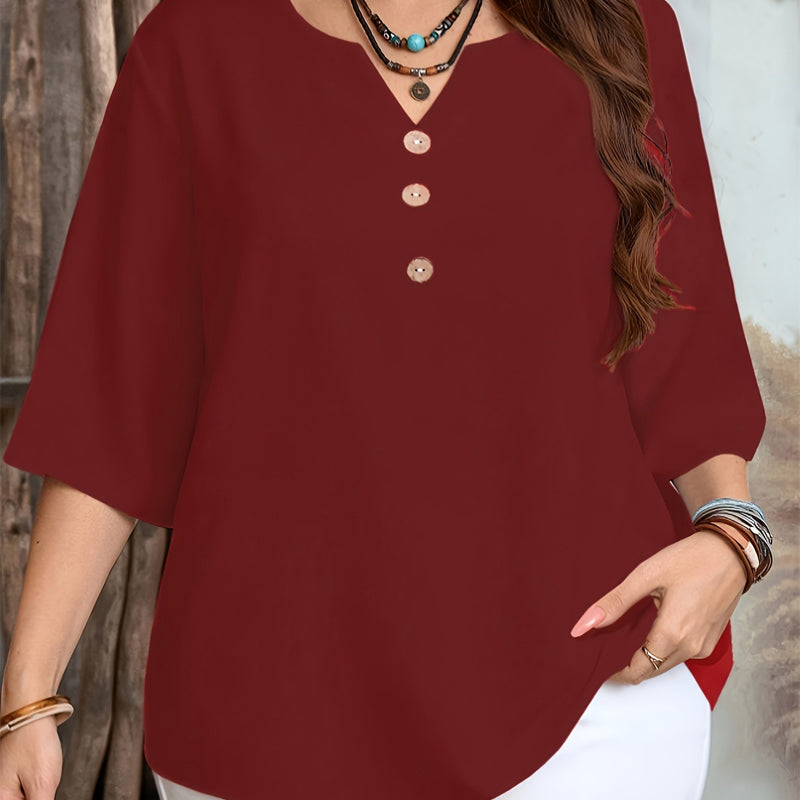 👔 LIMITED-TIME 60% RABATT! ✨ V-Neck Bluse – Leicht, Mit Knopfleiste, Geometrischem Besatz, Vielseitig 🍂
