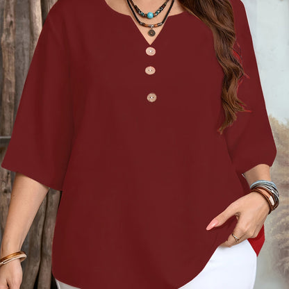 👔 LIMITED-TIME 60% RABATT! ✨ V-Neck Bluse – Leicht, Mit Knopfleiste, Geometrischem Besatz, Vielseitig 🍂
