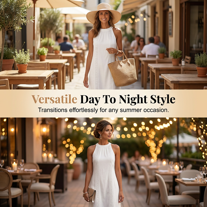 👗 50% RABATT! ✨ Damen Neckholder-Midikleid mit Spitzeneinsatz – Feminin, leicht & elegant – Perfekt für Sommer, Gartenpartys oder einen romantischen Look – zart und vielseitig 💖🌸