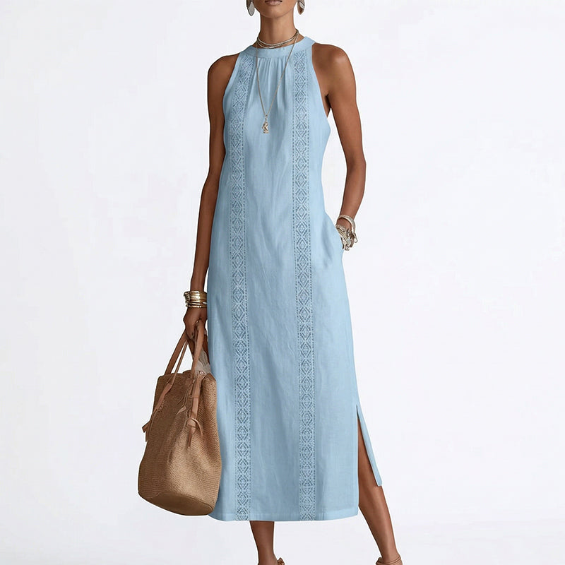 👗 50% RABATT! ✨ Damen Neckholder-Midikleid mit Spitzeneinsatz – Feminin, leicht & elegant – Perfekt für Sommer, Gartenpartys oder einen romantischen Look – zart und vielseitig 💖🌸