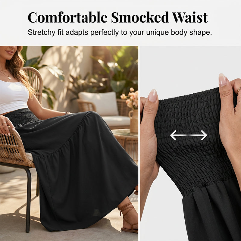 👗✨ Maxirock für Damen mit hoher Taille, Smok-Detail und A-Linien-Schnitt – 50% RABATT! Figurumarmend, lässig & perfekt für Alltag und festliche Anlässe 🌹