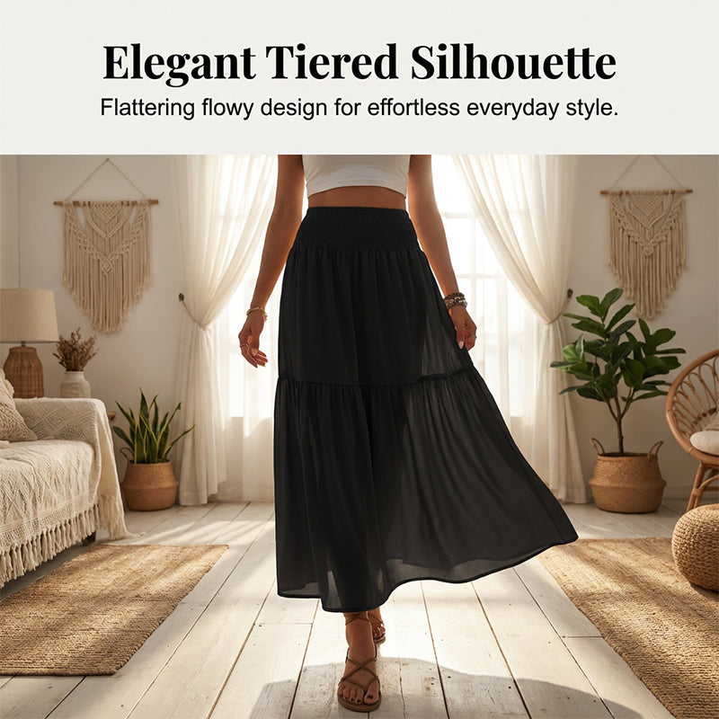 👗✨ Maxirock für Damen mit hoher Taille, Smok-Detail und A-Linien-Schnitt – 50% RABATT! Figurumarmend, lässig & perfekt für Alltag und festliche Anlässe 🌹