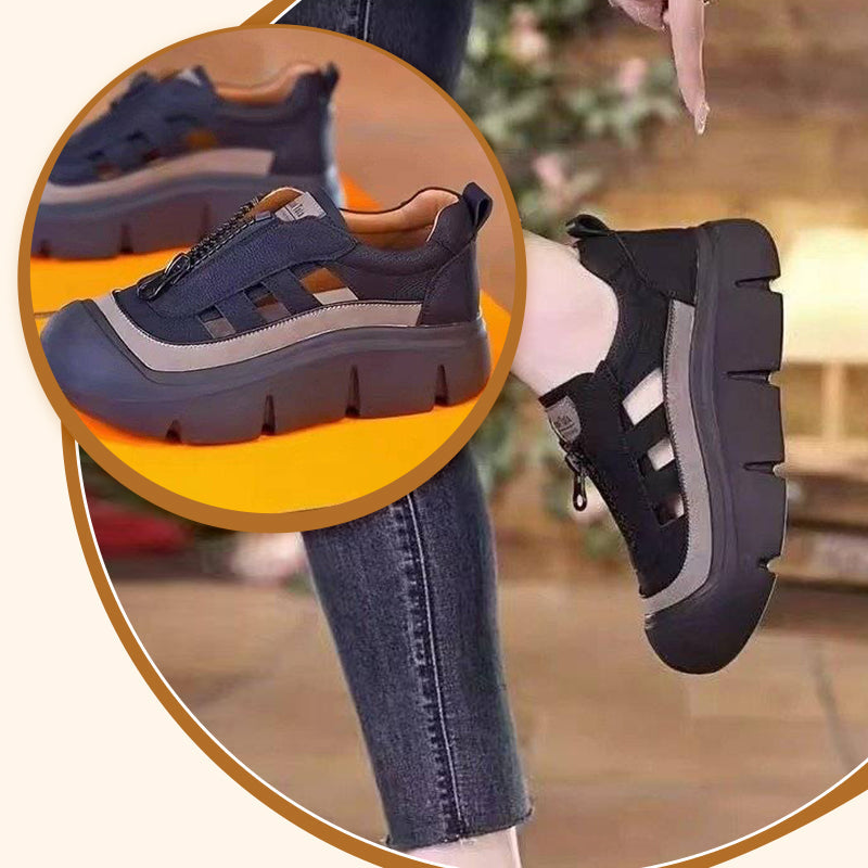 Damen-Sneaker im Retro-Stil mit Reißverschluss und Lochmuster auf Plateausohle