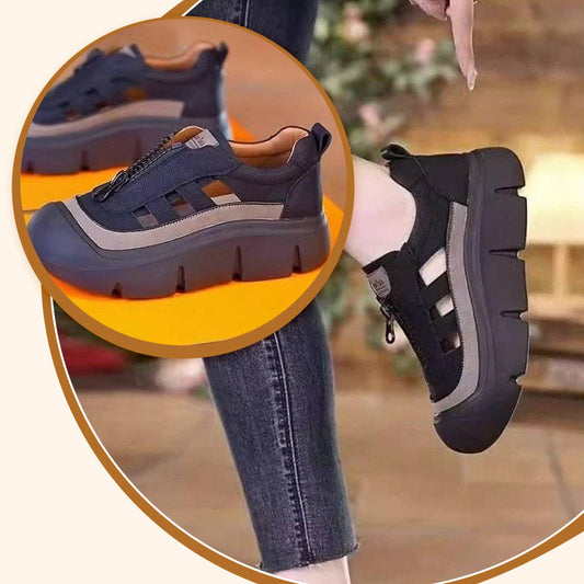 Damen-Sneaker im Retro-Stil mit Reißverschluss und Lochmuster auf Plateausohle