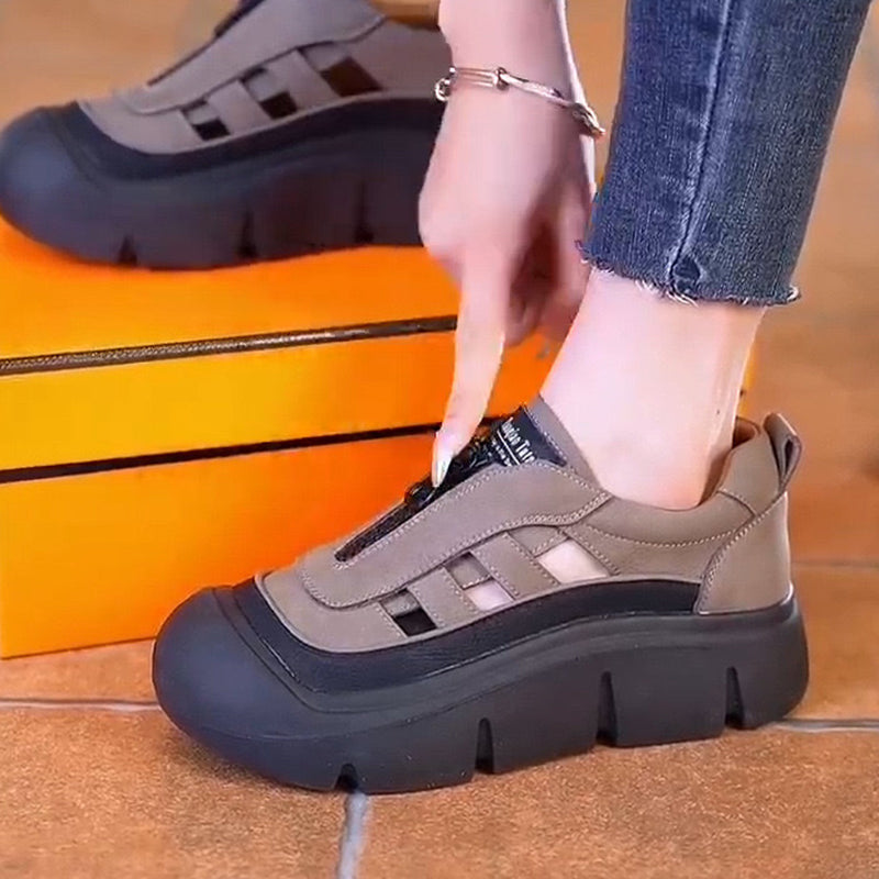 Damen-Sneaker im Retro-Stil mit Reißverschluss und Lochmuster auf Plateausohle