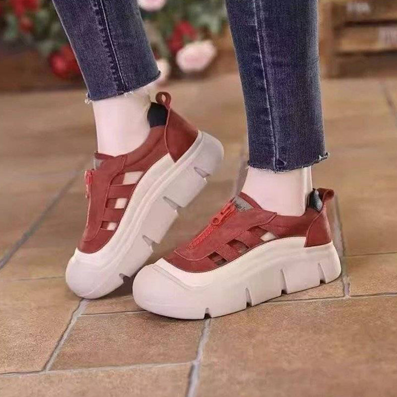 Damen-Sneaker im Retro-Stil mit Reißverschluss und Lochmuster auf Plateausohle