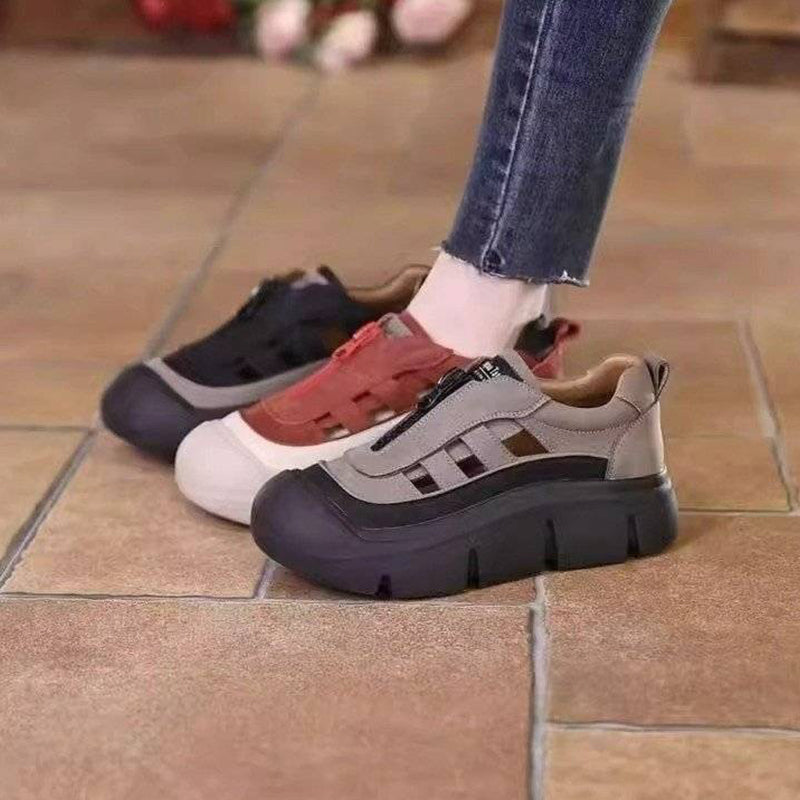 Damen-Sneaker im Retro-Stil mit Reißverschluss und Lochmuster auf Plateausohle