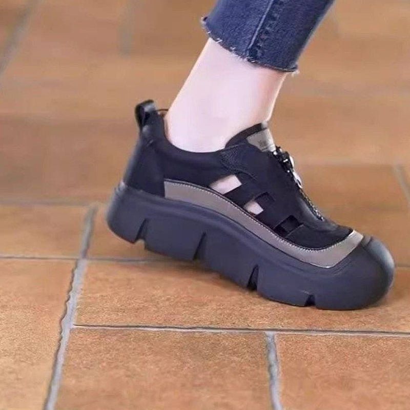Damen-Sneaker im Retro-Stil mit Reißverschluss und Lochmuster auf Plateausohle