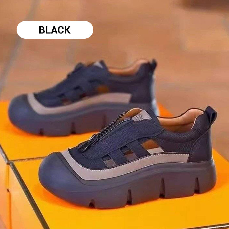 Damen-Sneaker im Retro-Stil mit Reißverschluss und Lochmuster auf Plateausohle