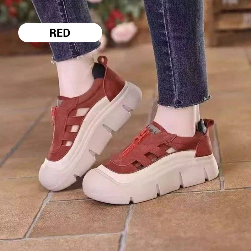 Damen-Sneaker im Retro-Stil mit Reißverschluss und Lochmuster auf Plateausohle