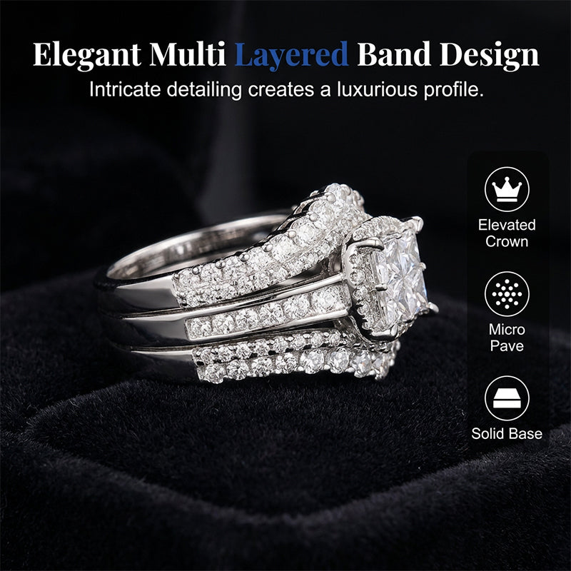 💍 50% RABATT! 💥 Damen Prinzessschliff Zirkonia Ring – Pavé-Fassung & mehrlagiges Band – Funkelndes Design, perfekt für Verlobung oder besondere Anlässe – zeitlose Eleganz ✨