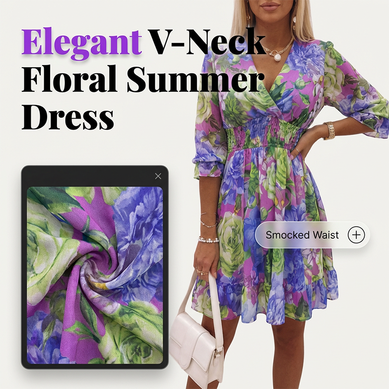 ❤️A-Linien Kleid für Damen – V-Ausschnitt, Blumenmuster, Rüschensaum – luftig & feminin – ideal für Frühling & Sommer🌷👗