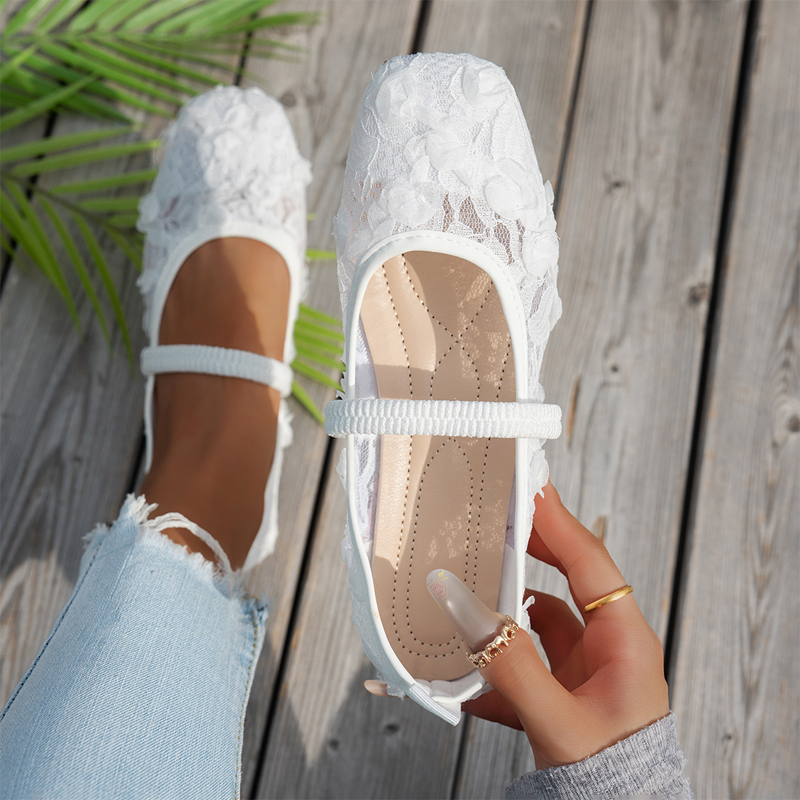 Damen Spitzen atmungsaktive Ballerinas mit eckiger Zehenpartie