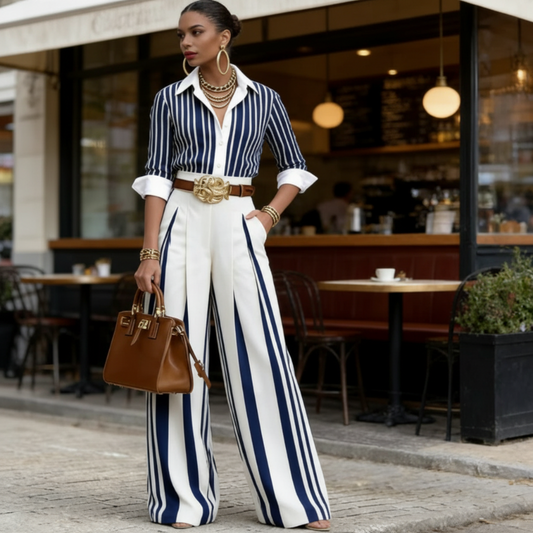 🏆✨Gestreiftes Shirt & weite Hose im Set – bequem & stilvoll für den Alltag