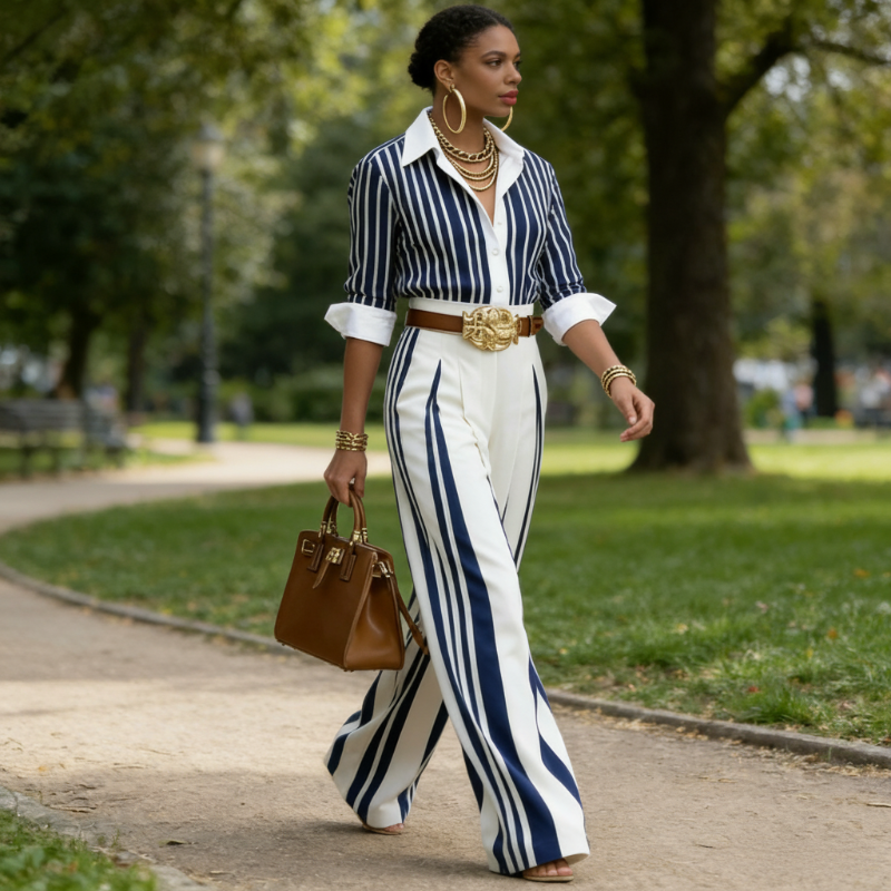 🏆✨Gestreiftes Shirt & weite Hose im Set – bequem & stilvoll für den Alltag