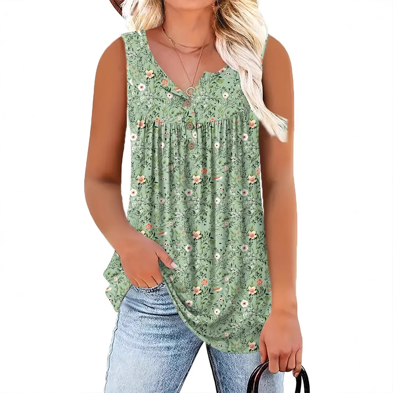 🌸 Ärmelloses Top mit Print & Knöpfen für Damen – Leichter Stoff, Lässiger Look & Perfekt Für Warme Tage ☀️