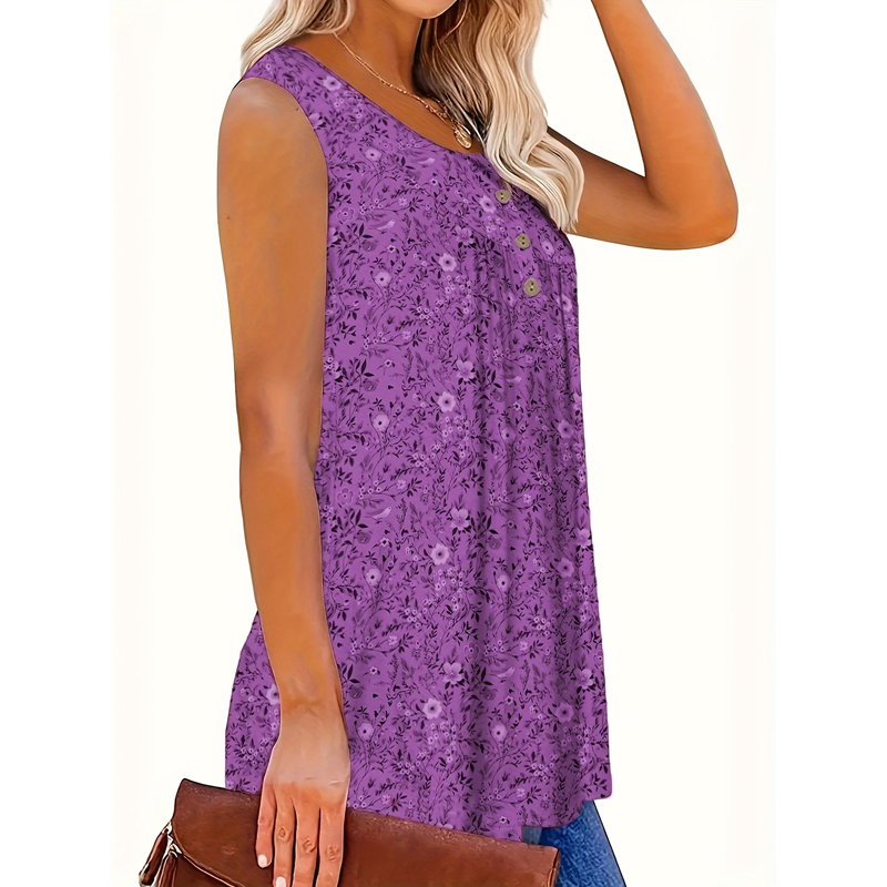 🌸 Ärmelloses Top mit Print & Knöpfen für Damen – Leichter Stoff, Lässiger Look & Perfekt Für Warme Tage ☀️