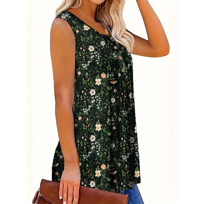 🌸 Ärmelloses Top mit Print & Knöpfen für Damen – Leichter Stoff, Lässiger Look & Perfekt Für Warme Tage ☀️