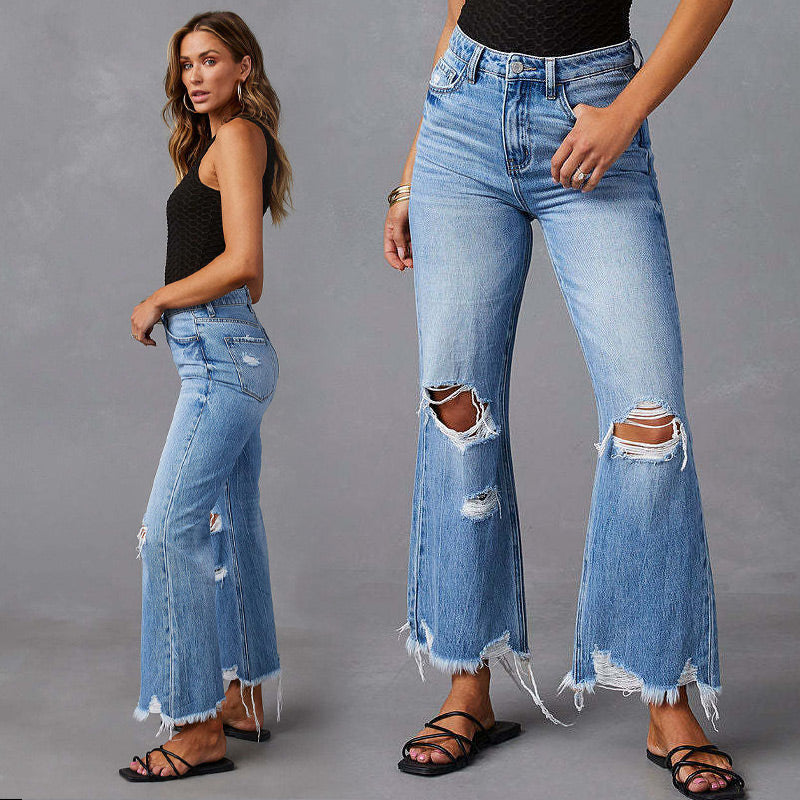 Hochbund-Jeans mit Rissen und Schlag für Damen