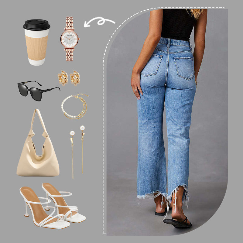 Hochbund-Jeans mit Rissen und Schlag für Damen