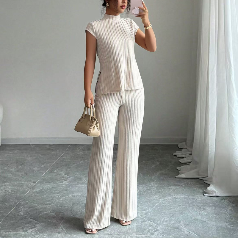 👗 JETZT 50% RABATT! 🌸 Elegantes Oberteil mit Stehkragen & weite Hosen im 2-teiligen Set – gerippte Struktur, fließende Silhouette & vielseitiger Stil ✨