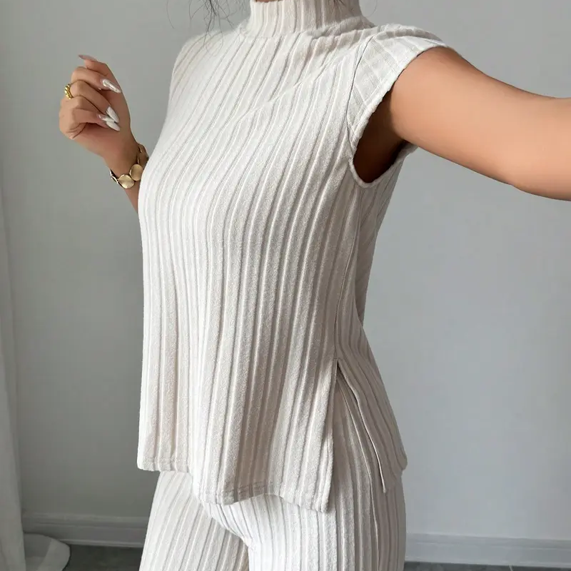 👗 JETZT 50% RABATT! 🌸 Elegantes Oberteil mit Stehkragen & weite Hosen im 2-teiligen Set – gerippte Struktur, fließende Silhouette & vielseitiger Stil ✨