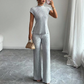 👗 JETZT 50% RABATT! 🌸 Elegantes Oberteil mit Stehkragen & weite Hosen im 2-teiligen Set – gerippte Struktur, fließende Silhouette & vielseitiger Stil ✨