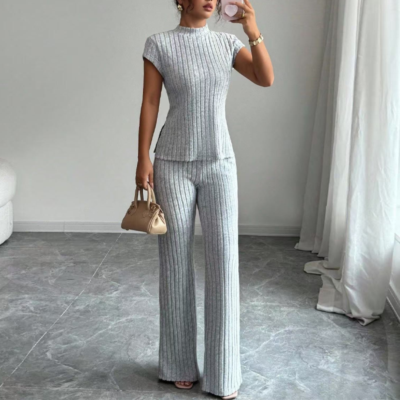 👗 JETZT 50% RABATT! 🌸 Elegantes Oberteil mit Stehkragen & weite Hosen im 2-teiligen Set – gerippte Struktur, fließende Silhouette & vielseitiger Stil ✨