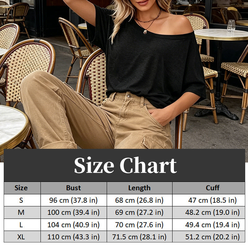 👚 LIMITIERTES ANGEBOT: 50% RABATT! 🌸 Off-Shoulder T-Shirt für Damen – Asymmetrischer Ausschnitt, Lässiger Oversize-Schnitt & Sommertrend ☀️