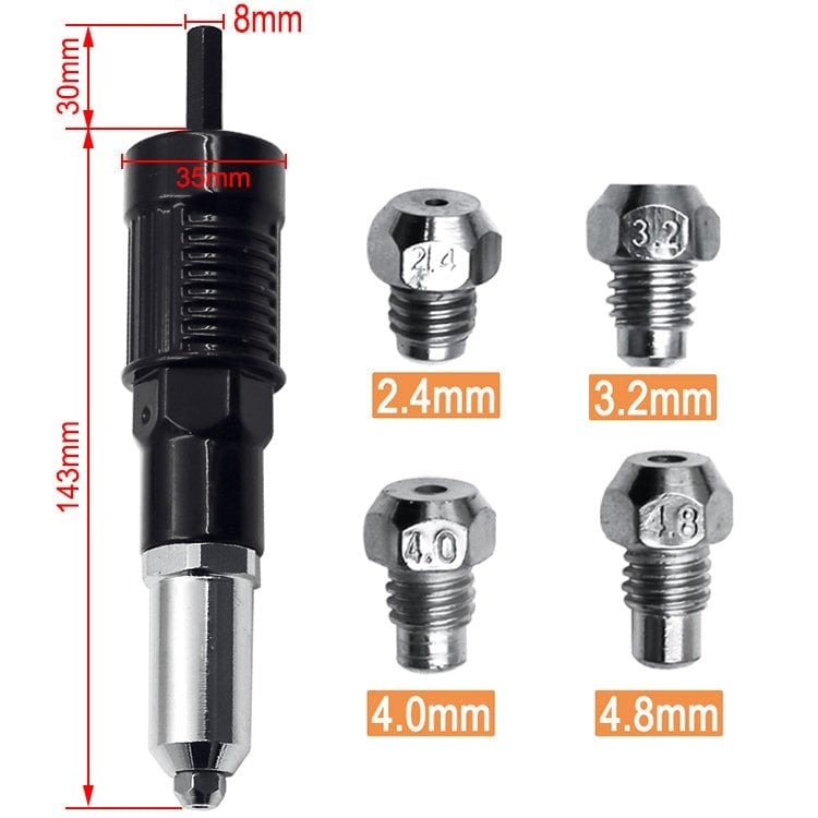 🔧⚙️ Professionelles Nietpistolen-Adapter-Kit – 4 passende Düsenbolzen für präzises & schnelles Nieten 🛠️🔩 Sofort einsatzbereit – für Heimwerker & Profis. Kein Spiel, mehr Power.