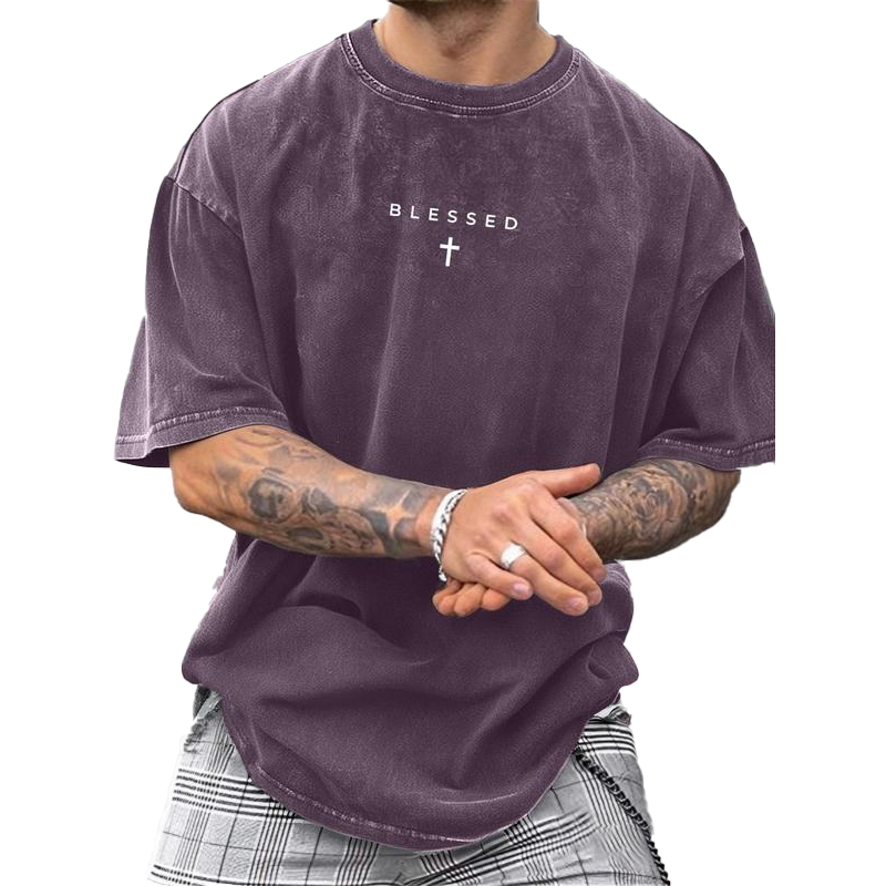 👕✝️ 50% RABATT! Vintage-T-Shirt für Herren mit Kreuz- und Buchstabenprint – Lässig, ausdrucksstark & mit persönlicher Note ✨