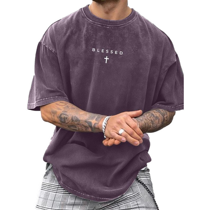 👕✝️ 50% RABATT! Vintage-T-Shirt für Herren mit Kreuz- und Buchstabenprint – Lässig, ausdrucksstark & mit persönlicher Note ✨