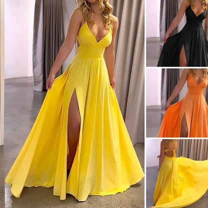 ✨ 50% RABATT! 👗V-Ausschnitt Maxikleid mit Spaghettiträgern und hohem Schlitz 🌙💃